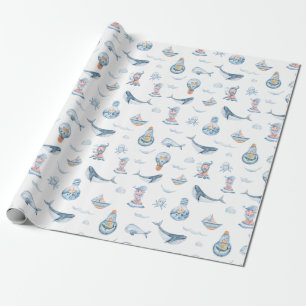 Wasserfarbmuster für Nautische Wale und Glühbirnen Geschenkpapier