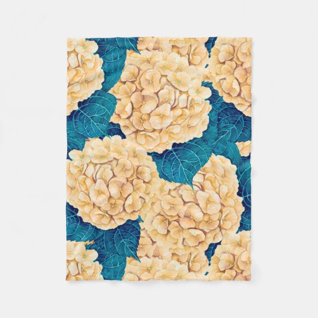 Wasserfarbmuster Hydrangea, gelb und blau Fleecedecke (Vorderseite)