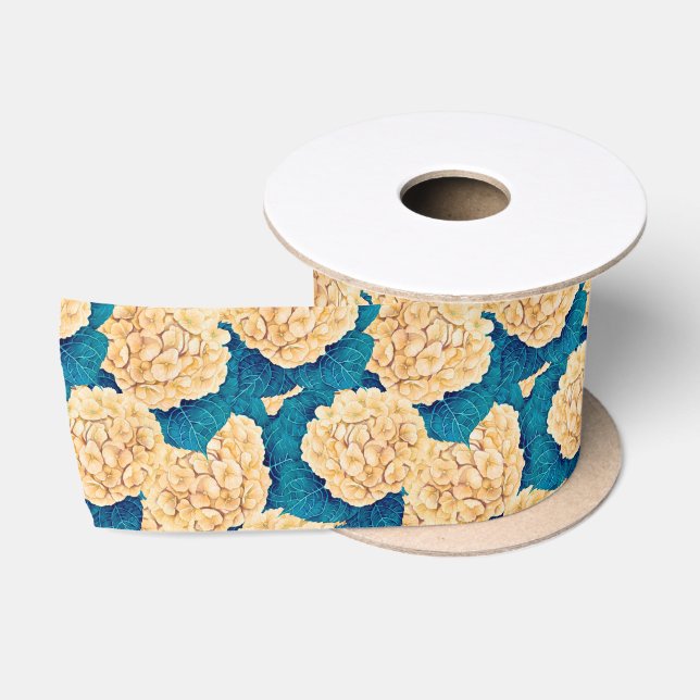 Wasserfarbmuster Hydrangea, gelb und blau Satinband (Spule)