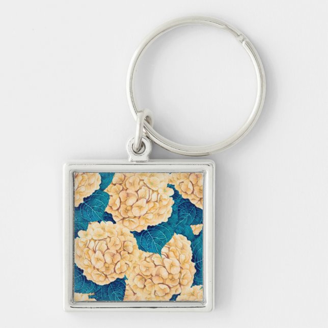 Wasserfarbmuster Hydrangea, gelb und blau Schlüsselanhänger (Vorne)