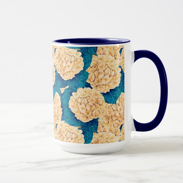 Wasserfarbmuster Hydrangea, gelb und blau Tasse (Rechts)