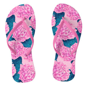 Wasserfarbmuster Hydrangea, rosa und blau Flip Flops