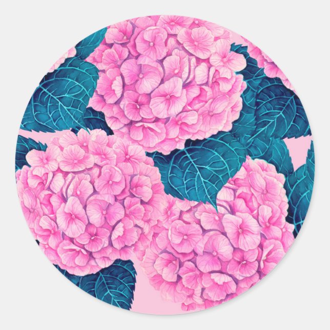 Wasserfarbmuster Hydrangea, rosa und blau Runder Aufkleber (Vorderseite)