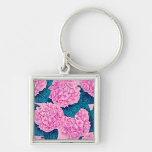 Wasserfarbmuster Hydrangea, rosa und blau Schlüsselanhänger
