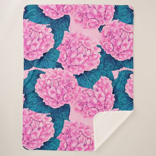Wasserfarbmuster Hydrangea, rosa und blau Sherpadecke (Vorderseite)