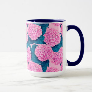 Wasserfarbmuster Hydrangea, rosa und blau Tasse