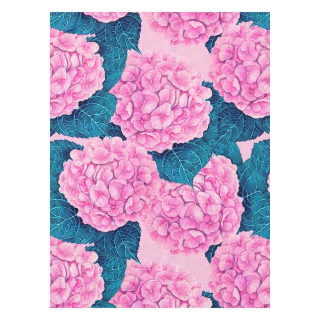 Wasserfarbmuster Hydrangea, rosa und blau Tischdecke (Vorderseite)