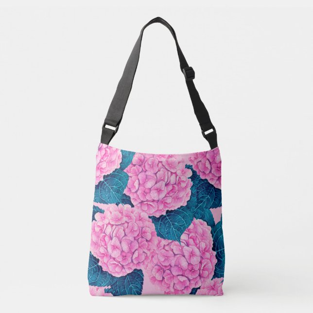 Wasserfarbmuster Hydrangea, rosa und blau Tragetaschen Mit Langen Trägern (Vorderseite)