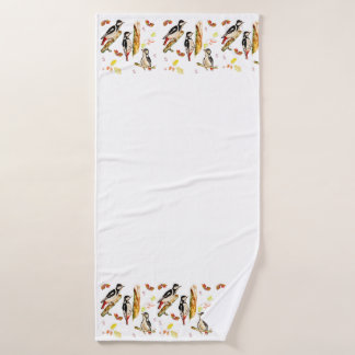 Wasserfarbmuster mit Vogelspecht Badehandtuch