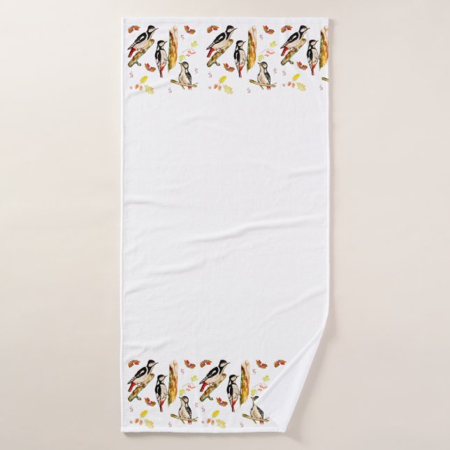 Wasserfarbmuster mit Vogelspecht Badehandtuch (Badehandtuch)