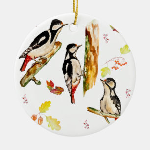Wasserfarbmuster mit Vogelspecht Keramik Ornament