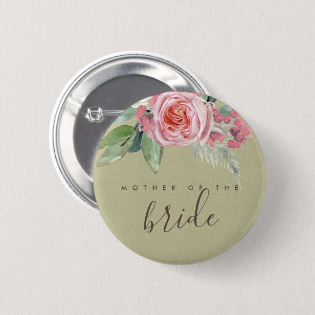WASSERFARBPINK BLUME FOLIAGE MUTTER DER BRÜCKE BUTTON (Vorne & Hinten)