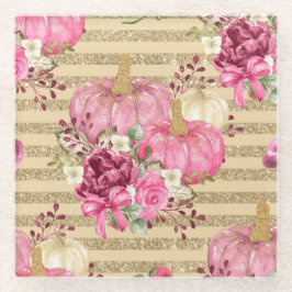 WASSERFARBPINK & GOLD PUMPKINS & FALL-BLUME GLASUNTERSETZER