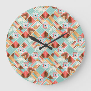 Wasserfarbquadrat, geometrischer Patchwork-Hinterg Große Wanduhr