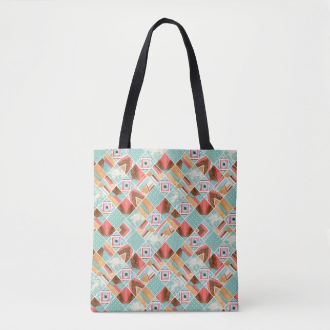 Wasserfarbquadrat, geometrischer Patchwork-Hinterg Tasche (Vorderseite)