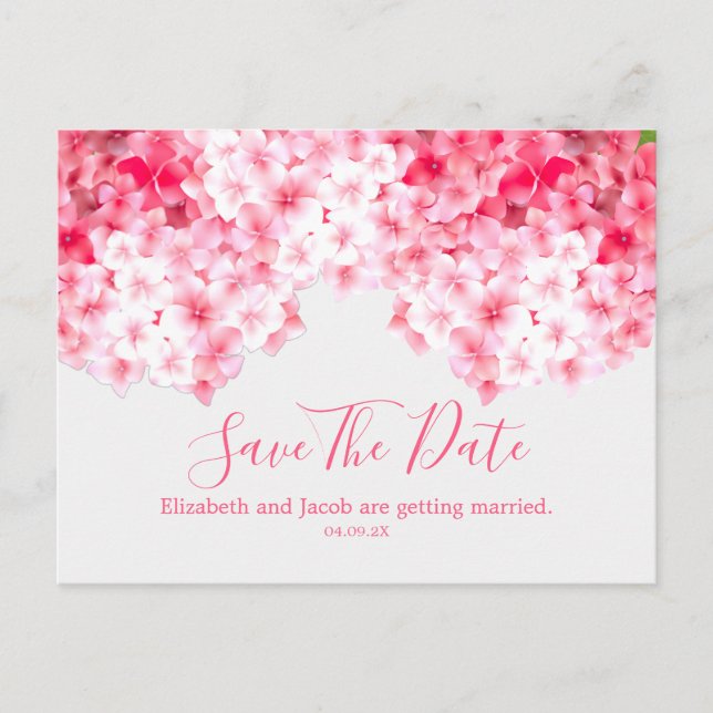 Wasserfarbrosa Hydrangea Save the Date Postkarte (Vorderseite)