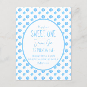 Wasserfarbtupfen Erste Geburtstagsfeier Blau Postkarte