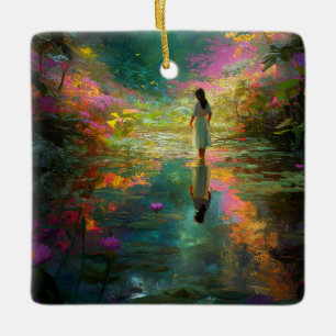 Wasserfee mit sanften Pastellfarben und Seerosen Keramikornament