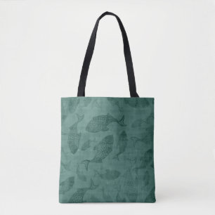 Wasserfisch-Schablonen-Kunst Teal-Bokeh-Muster Tasche