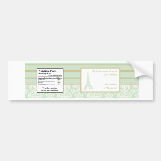 Wasserflasche - Damask Paris Autoaufkleber (Vorne)