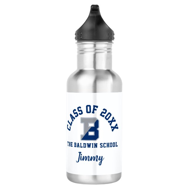 Wasserflasche mit dem Logo der Baldwin School (Rechts)