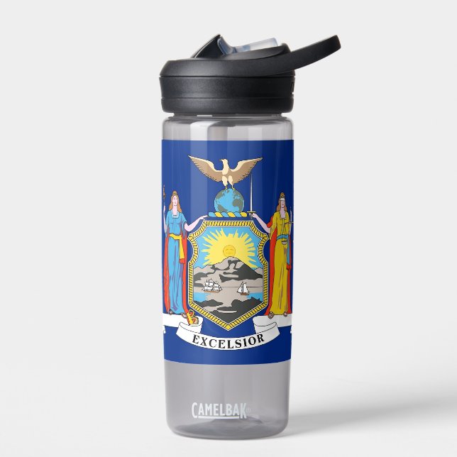 Wasserflasche mit der Flagge von New York, USA Trinkflasche (Links)