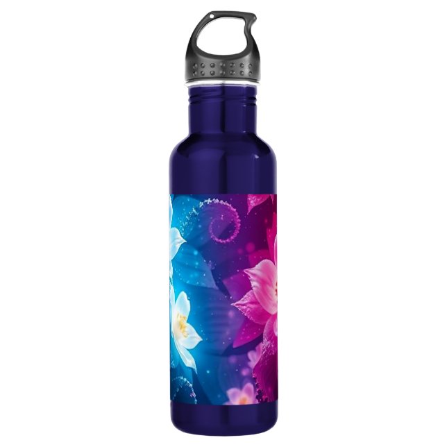 WASSERFLASCHE MIT EINER ZWEI-BLUME EDELSTAHLFLASCHE (Vorderseite)