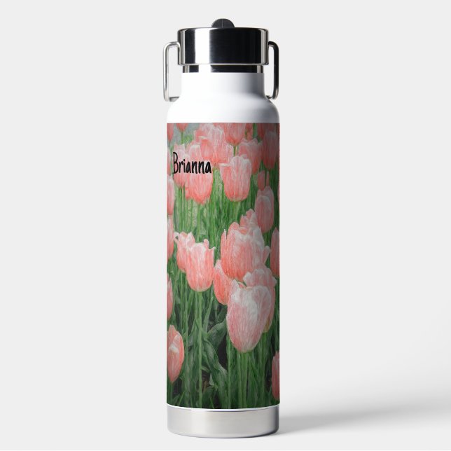 Wasserflasche mit farbigen rosa Tulpen Trinkflasche (Vorderseite)