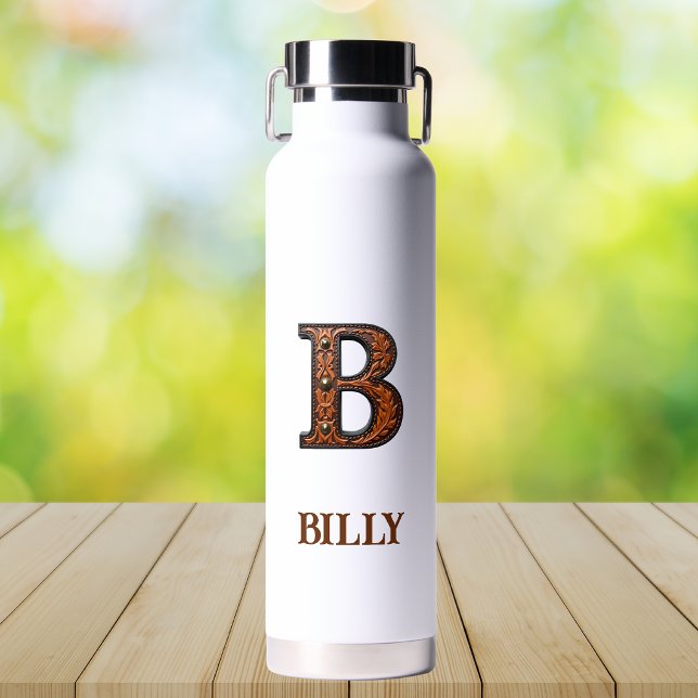 Wasserflasche mit geprägtem Leder Western Monogram Trinkflasche (Von Creator hochgeladen)