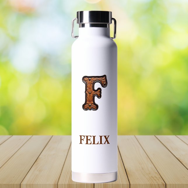Wasserflasche mit geprägtem Leder Western Monogram Trinkflasche (Von Creator hochgeladen)