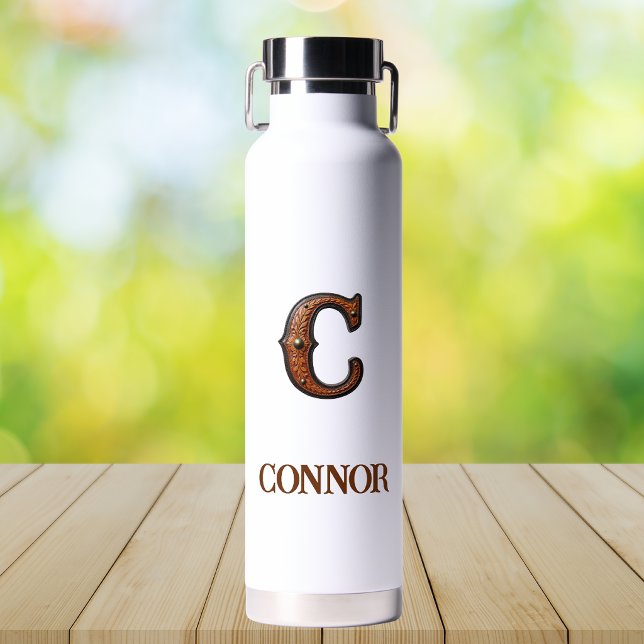 Wasserflasche mit geprägtem Ledermonogramm Western Trinkflasche (Von Creator hochgeladen)