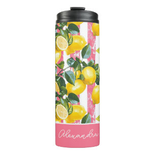 Wasserflasche mit individuellem Zitronenmuster und Thermosbecher