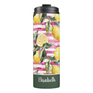Wasserflasche mit individuellem Zitronenmuster und Thermosbecher