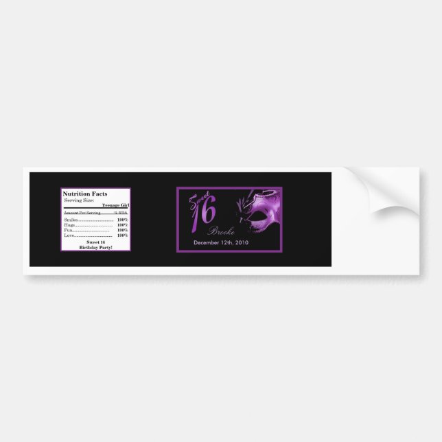Wasserflaschen-Etikett Sweet 16 Lila Lilac Black Autoaufkleber (Vorne)