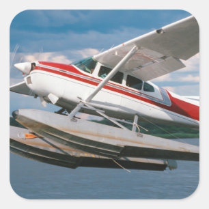 Wasserflugzeug startet, Victoriafälle, Simbabwe Quadratischer Aufkleber