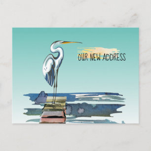 Wasserfront Dock Great Blue Heron Aqua New Address Ankündigungspostkarte