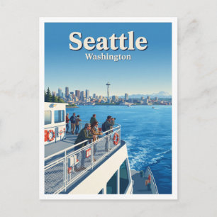 Wasserfront von Seattle und Blick auf die Space Ne Postkarte