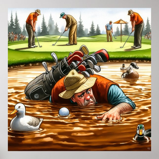 Wassergefahr - Golf Art Print Poster (Vorne)