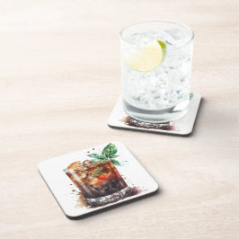 WASSERGLAS AUS RUM UND KOKS GETRÄNKEUNTERSETZER