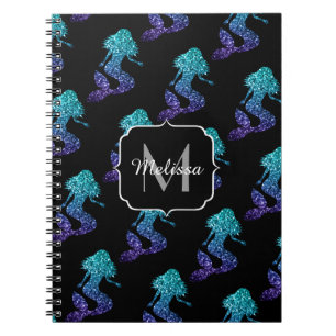 Wasserjungfer aqua blau ombre Glitzer Muster Monog Notizblock