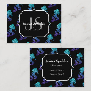 Wasserjungfer aqua blau ombre Glitzer Muster Monog Visitenkarte