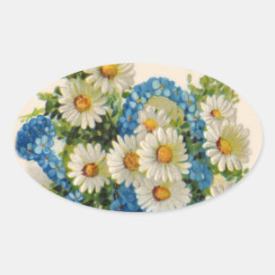 Wasserkocher mit blauer Blume Ovaler Aufkleber