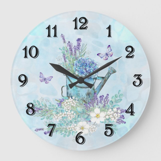 Wasserkocher mit Blume und Schmetterlingen im Somm Große Wanduhr (Vorderseite)