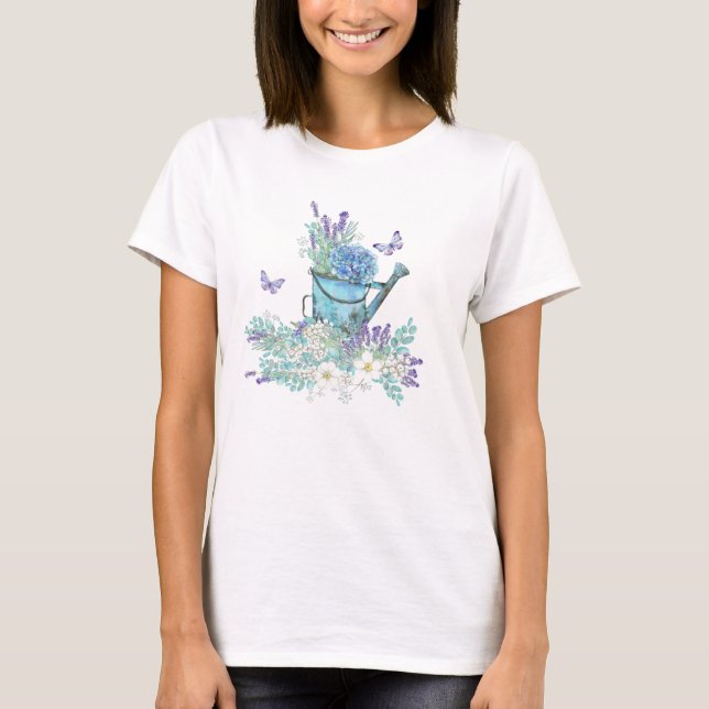 Wasserkocher mit Blume und Schmetterlingen im Somm T-Shirt (Vorderseite)