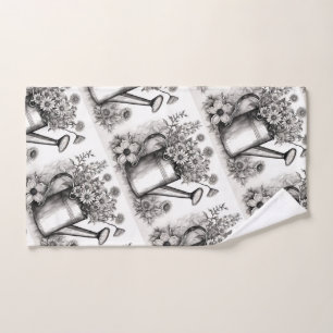 Wasserkocher, Schwarz-Weiß-Kunst, Frühlingskunst, Badhandtuch Set