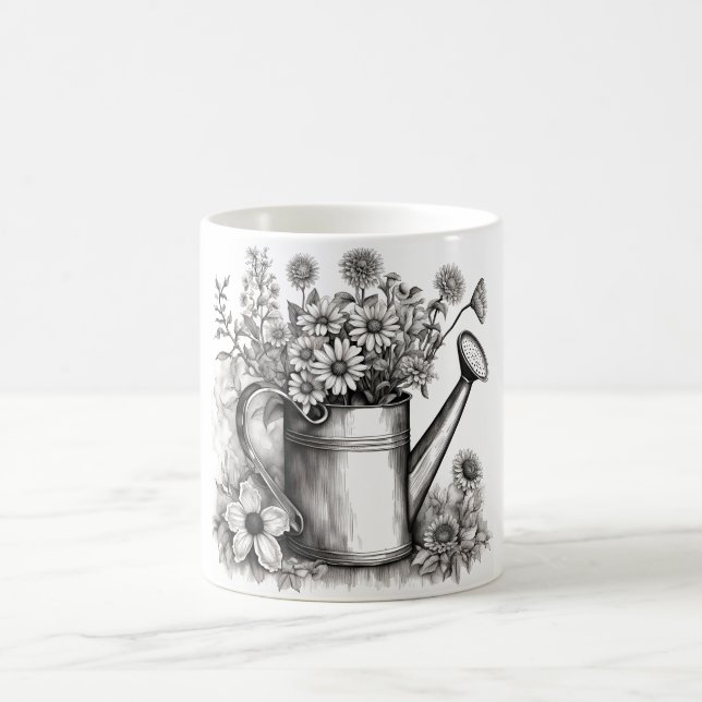 Wasserkocher, Schwarz-Weiß-Kunst, Frühlingskunst, Kaffeetasse (Mittel)