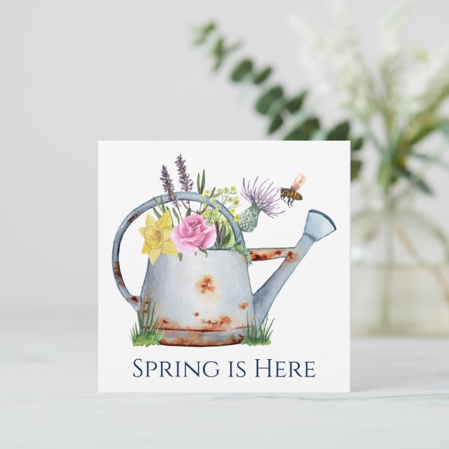 Wasserkocher und Bienen für den Blumenfrühling Karte (Stehend Vorderseite)