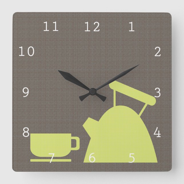 Wasserkocher und Tee-Cup Quadratische Wanduhr (Vorderseite)