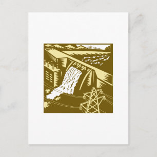 Wasserkraft-Dam Woodcut Postkarte