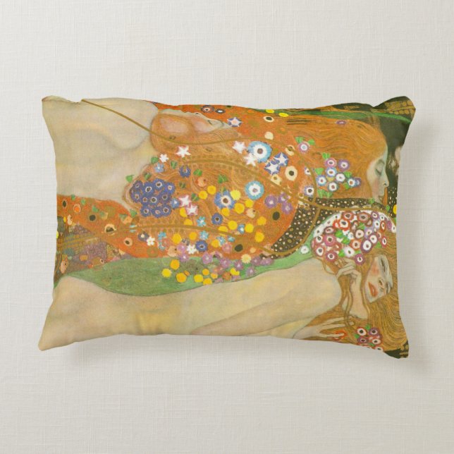 Wasserläufer II von Gustav Klimt, Jugendstil Dekokissen (Rückseite)
